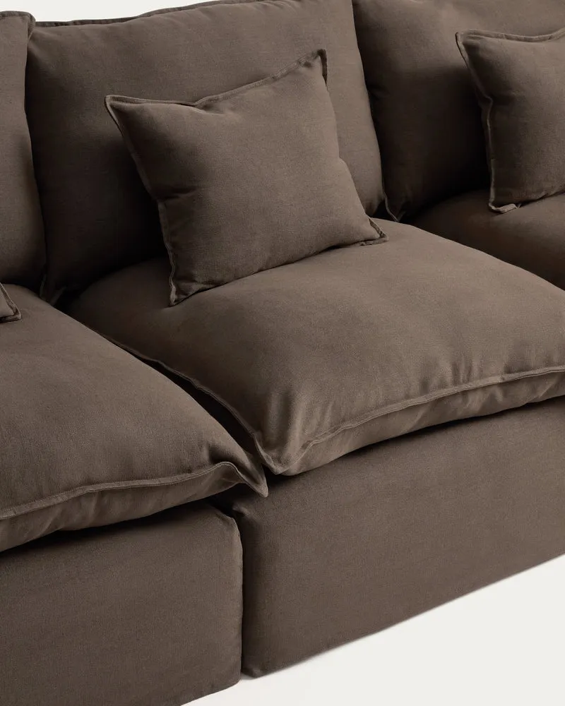 Anarela taupe linen 3-seater modular sofa with removable cover 310cm FSC Mix Credit