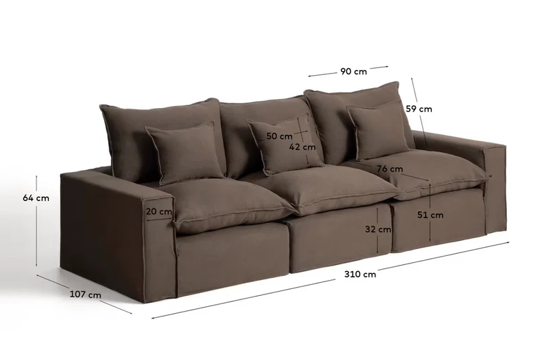 Anarela taupe linen 3-seater modular sofa with removable cover 310cm FSC Mix Credit