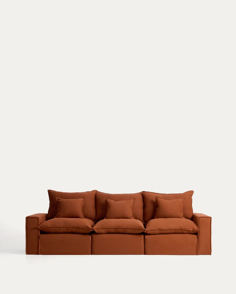 Anarela terracotta linen 3-seater modular sofa with removable cover 310cm FSC Mix Credit