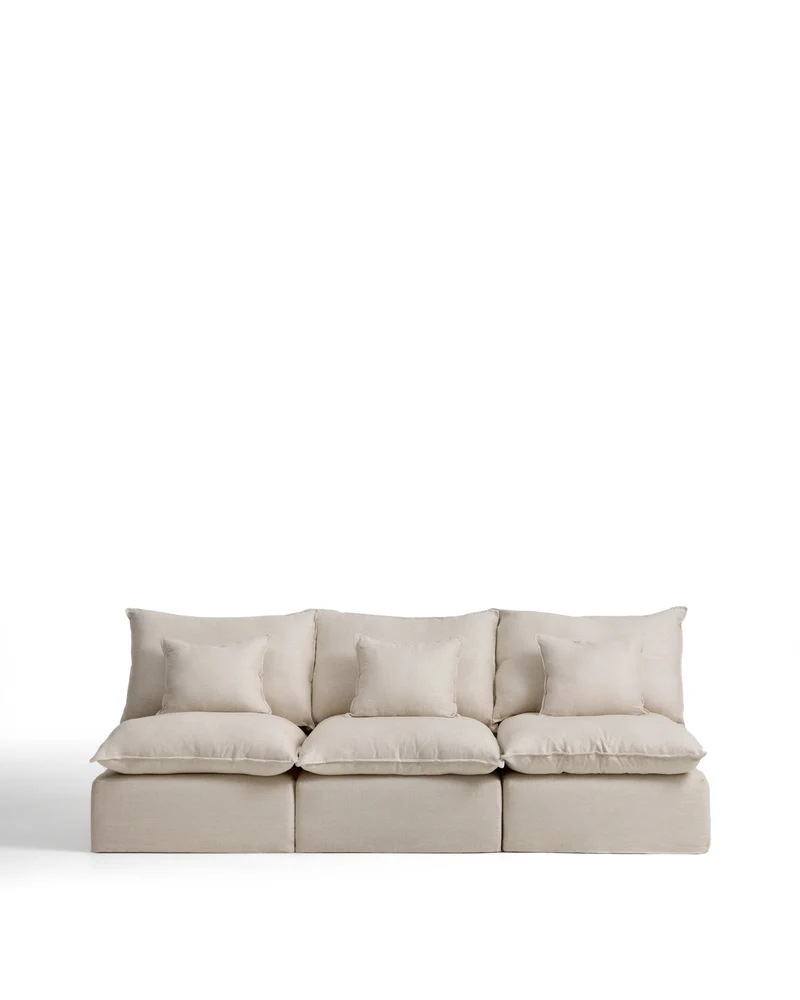 Anarela beige linen and viscose 3-seater modular sofa with removable cover 270cm FSC Mix Credit