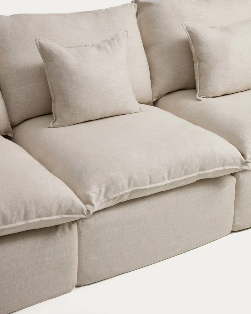 Anarela beige linen and viscose 3-seater modular sofa with removable cover 270cm FSC Mix Credit