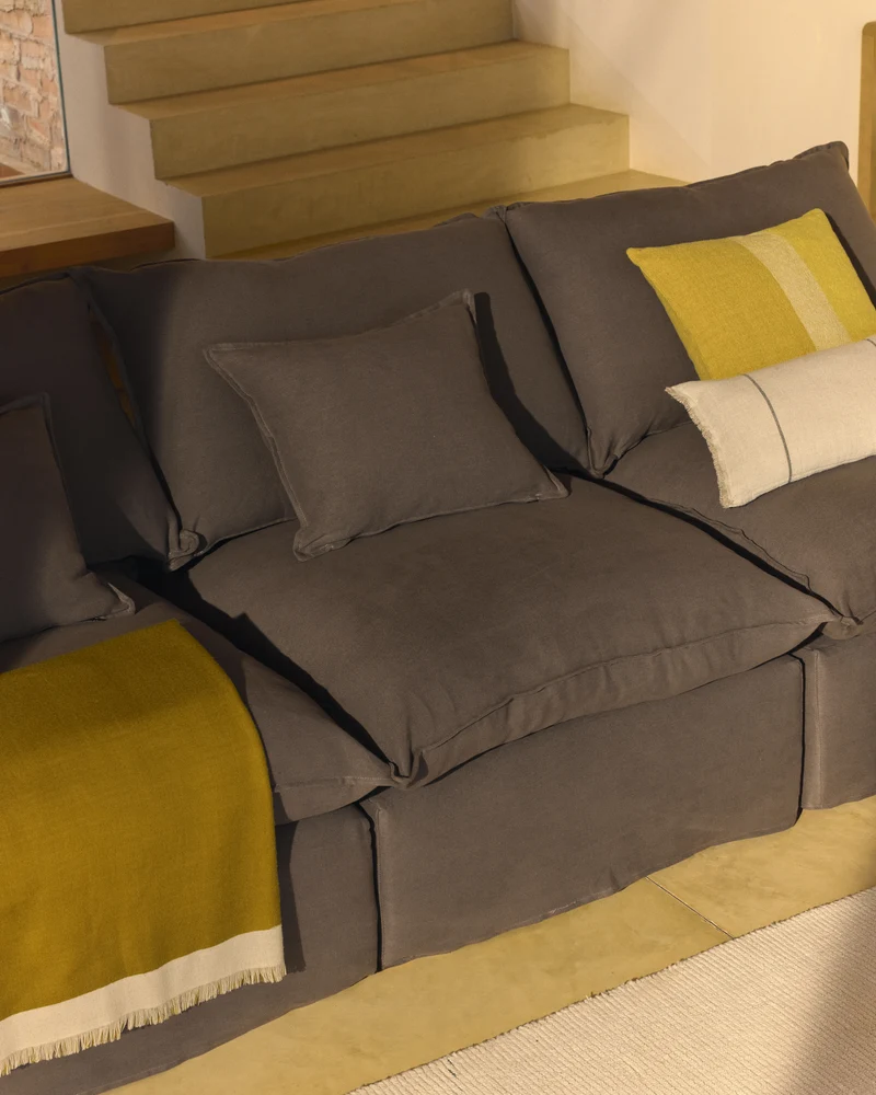 Anarela taupe linen 3-seater modular sofa with removable cover 270cm FSC Mix Credit