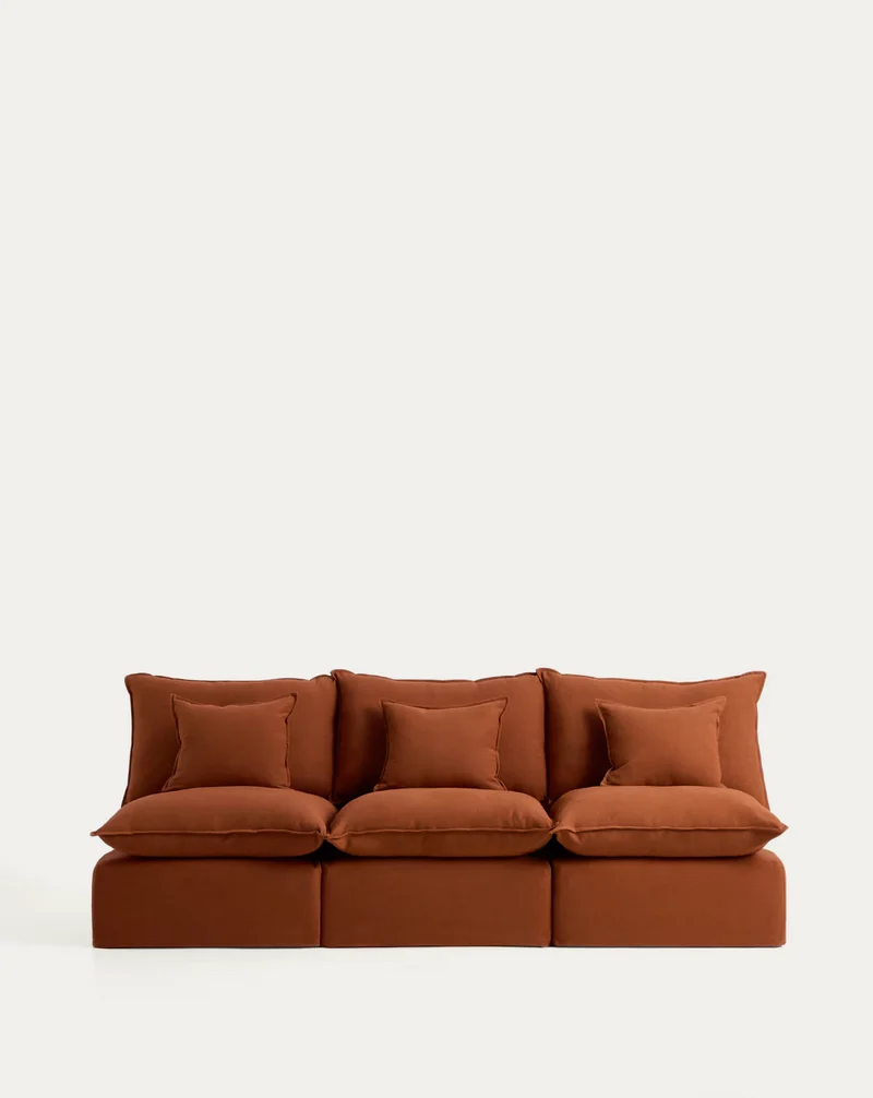 Anarela terracotta linen 3-seater modular sofa with removable cover 270cm FSC Mix Credit