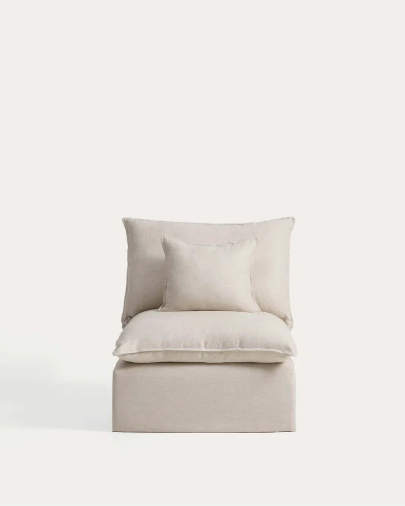 Anarela beige linen and viscose 3-seater modular sofa with removable cover 220cm FSC Mix Credit