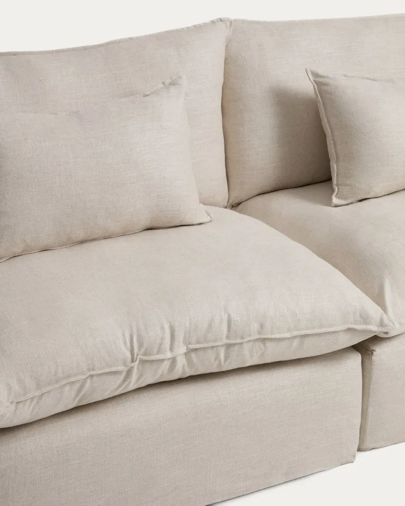 Anarela beige linen and viscose 3-seater modular sofa with removable cover 220cm FSC Mix Credit