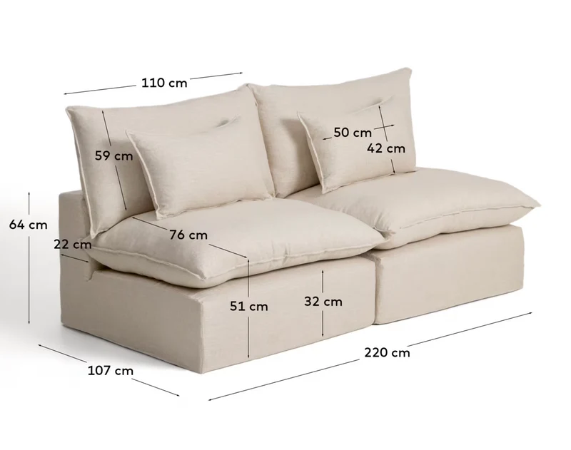 Anarela beige linen and viscose 3-seater modular sofa with removable cover 220cm FSC Mix Credit