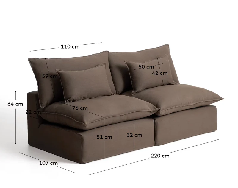 Anarela taupe linen 3-seater modular sofa with removable cover 220cm FSC Mix Credit