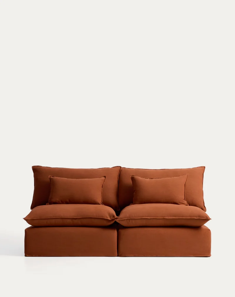 Anarela terracotta linen 3-seater modular sofa with removable cover 220cm FSC Mix Credit