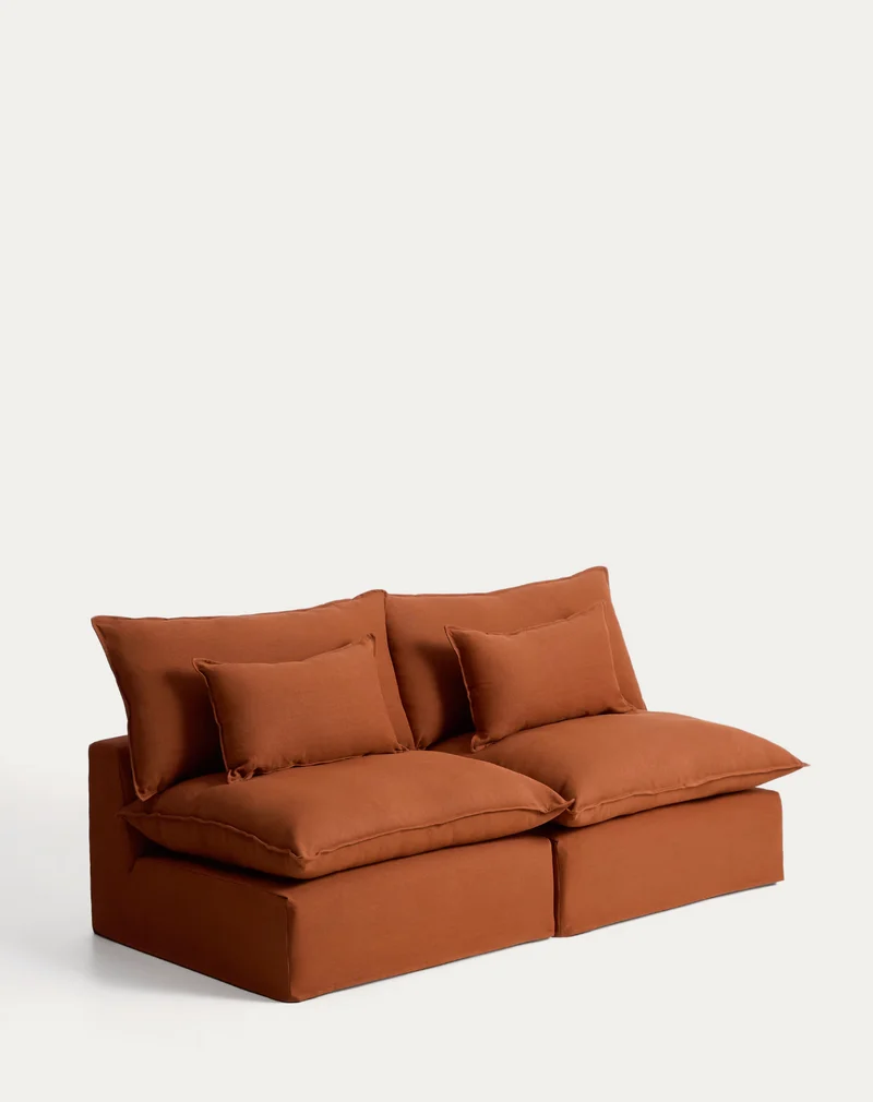 Anarela terracotta linen 3-seater modular sofa with removable cover 220cm FSC Mix Credit