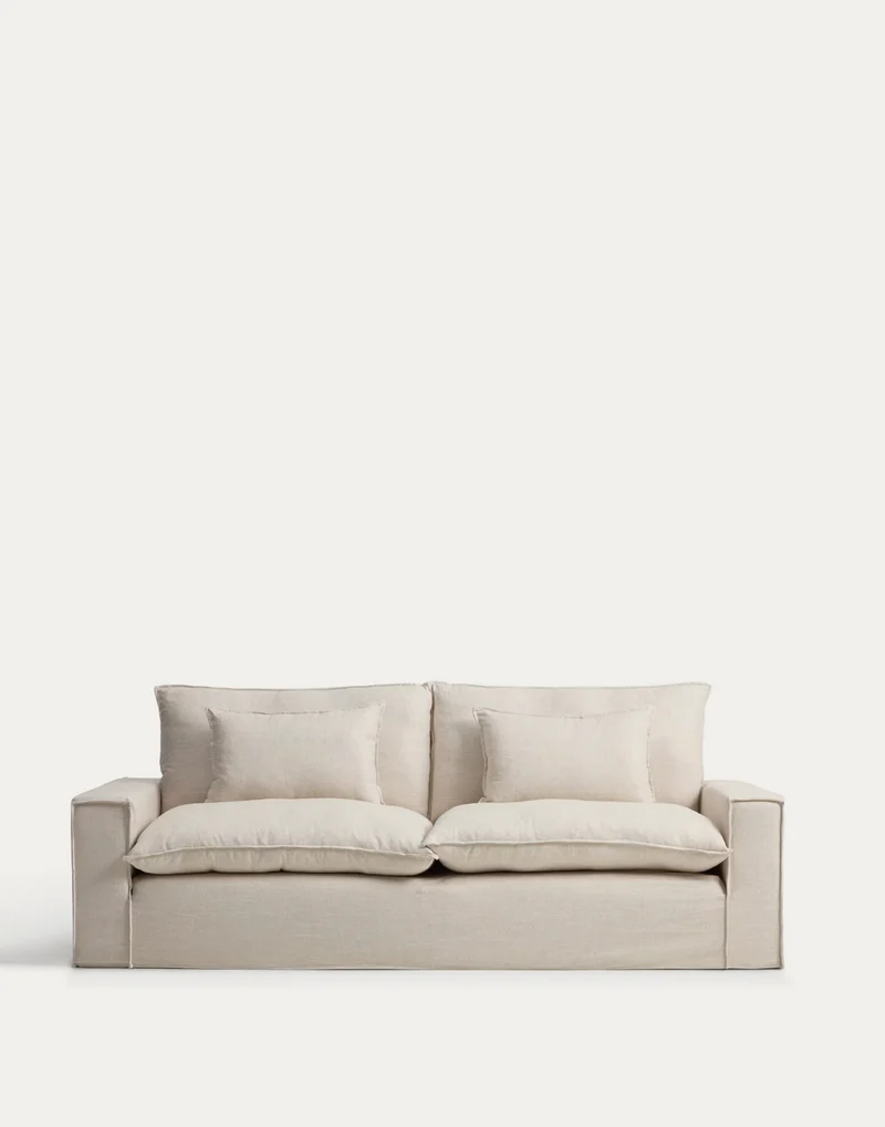 Anarela beige linen and viscose 3-seater sofa with removable cover 260 cm FSC Mix Credit