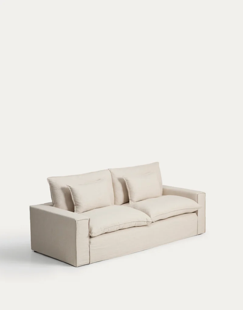 Anarela beige linen and viscose 3-seater sofa with removable cover 260 cm FSC Mix Credit