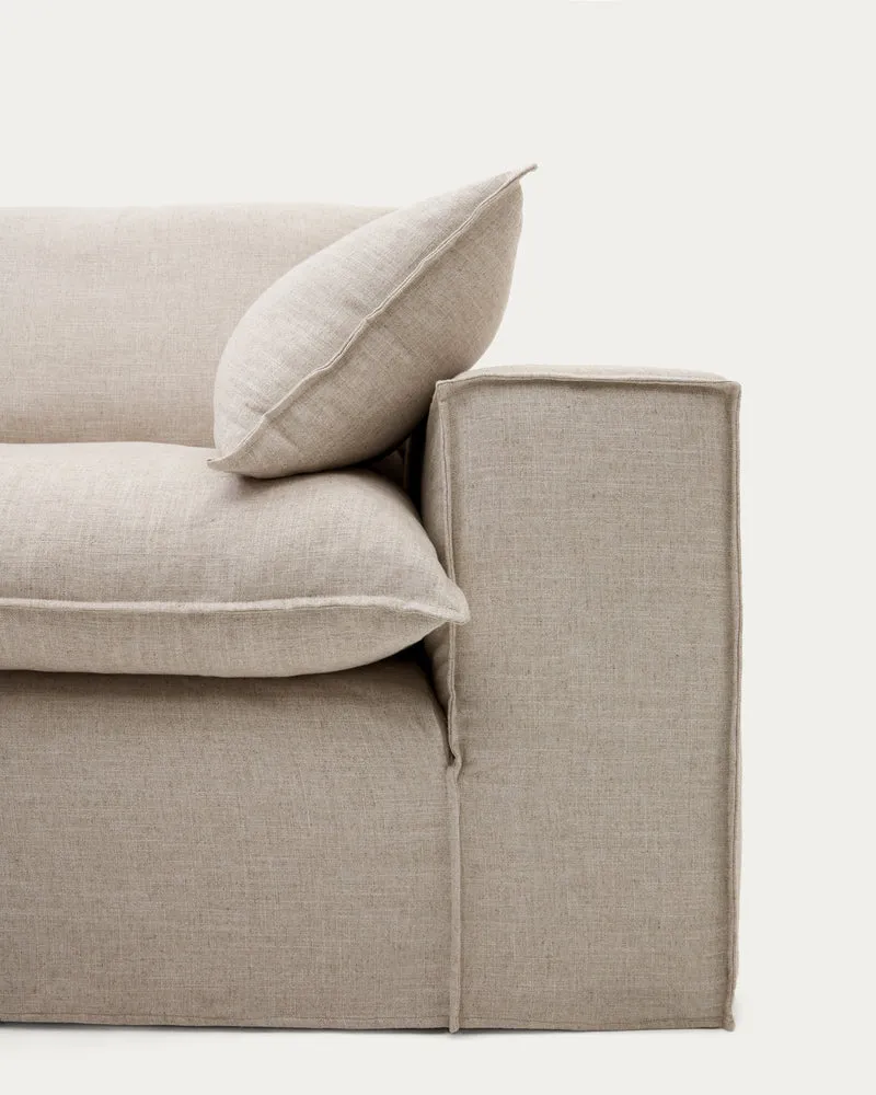 Anarela beige linen and viscose 3-seater sofa with removable cover 260 cm FSC Mix Credit