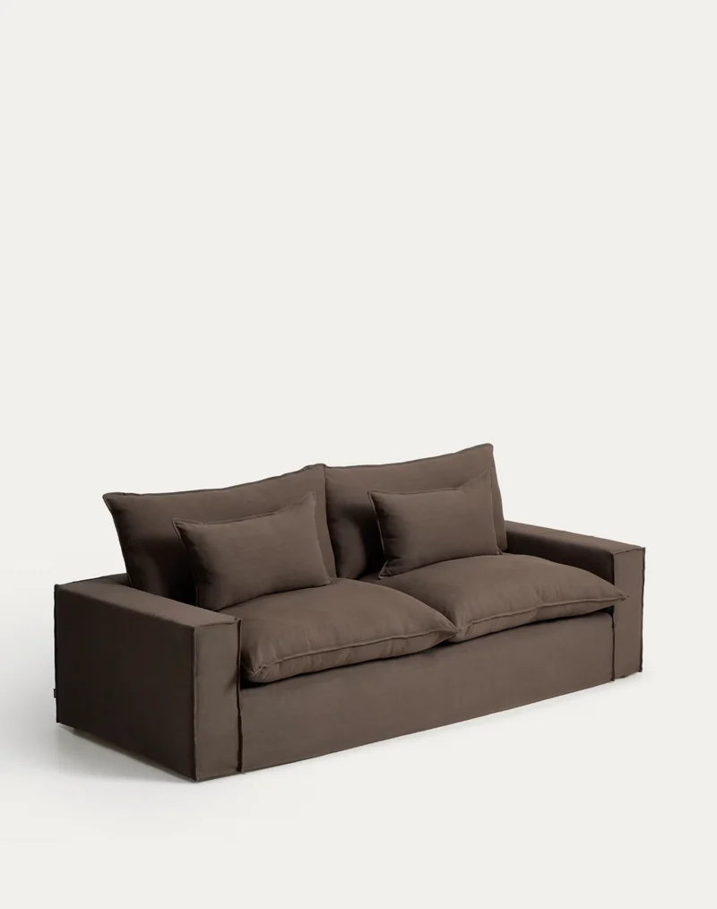 Anarela taupe linen 3-seater sofa with removable cover 260 cm FSC Mix Credit
