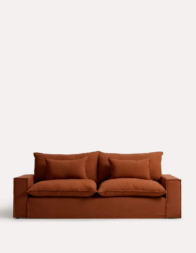 Anarela terracotta linen 3-seater sofa with removable cover 260 cm FSC Mix Credit