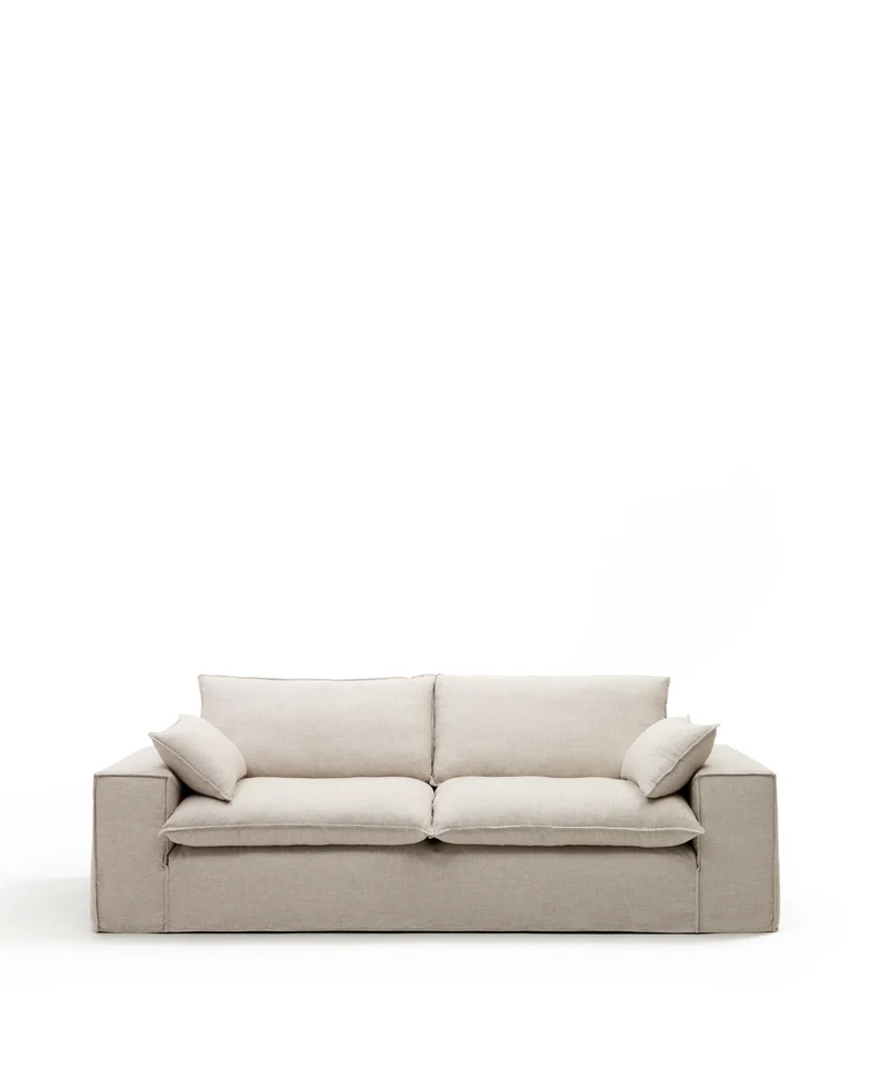 Anarela removable-cover 3-seater sofa with beige linen cushions FSC Mix Credit 280 cm.