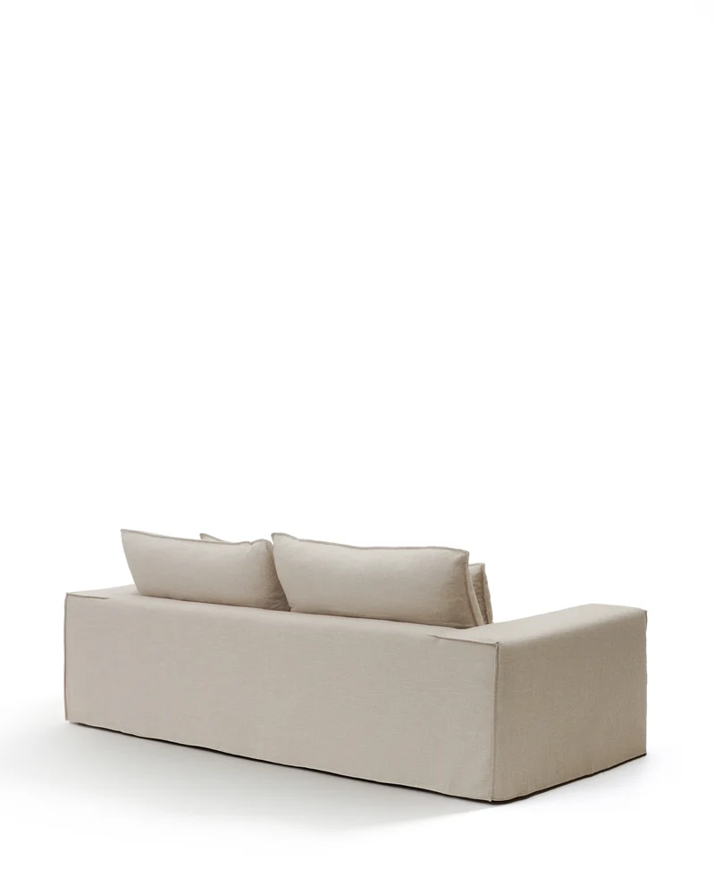 Anarela removable-cover 3-seater sofa with beige linen cushions FSC Mix Credit 280 cm.