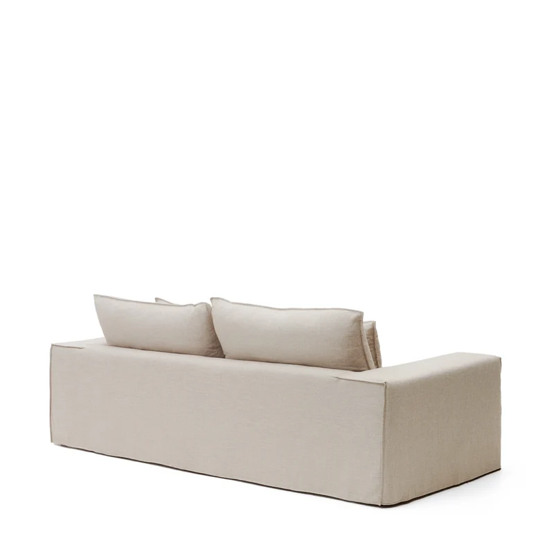 Anarela removable-cover 3-seater sofa with beige linen cushions FSC Mix Credit 280 cm.