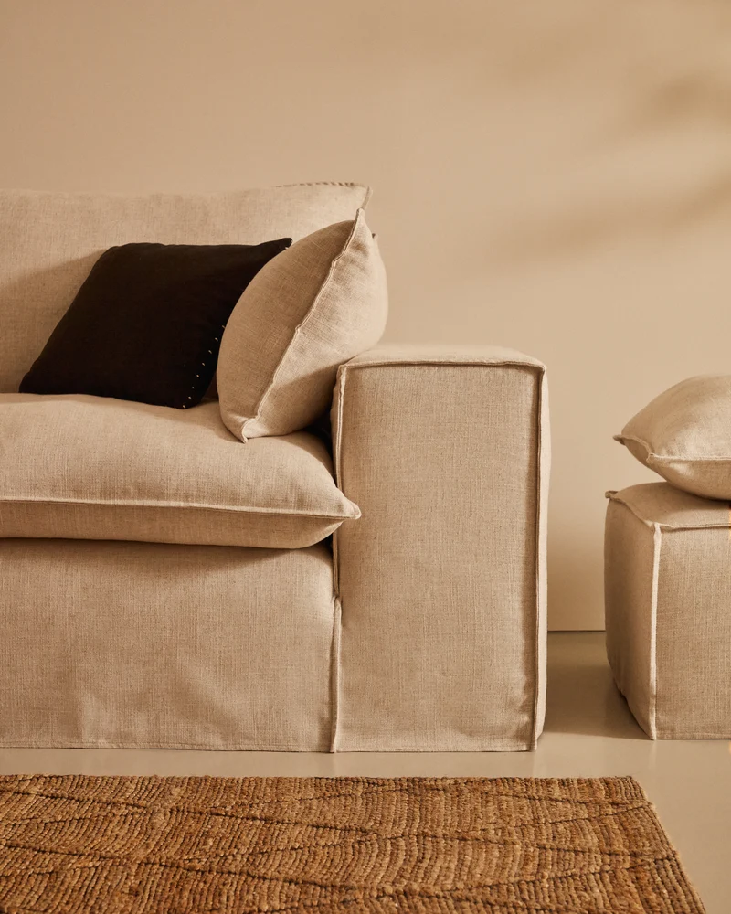 Anarela removable-cover 3-seater sofa with beige linen cushions FSC Mix Credit 280 cm.