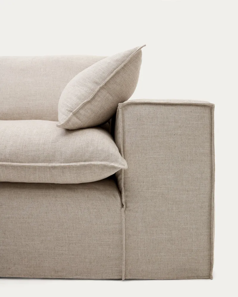 Anarela removable-cover 3-seater sofa with beige linen cushions FSC Mix Credit 280 cm.