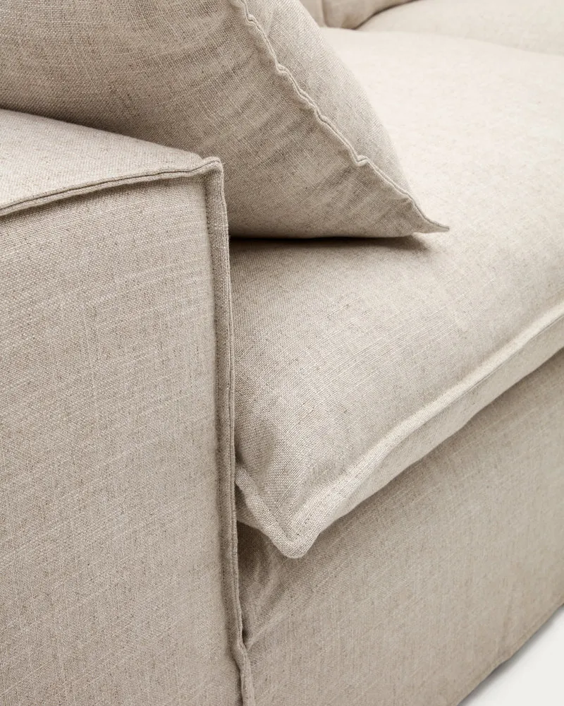 Anarela removable-cover 3-seater sofa with beige linen cushions FSC Mix Credit 280 cm.