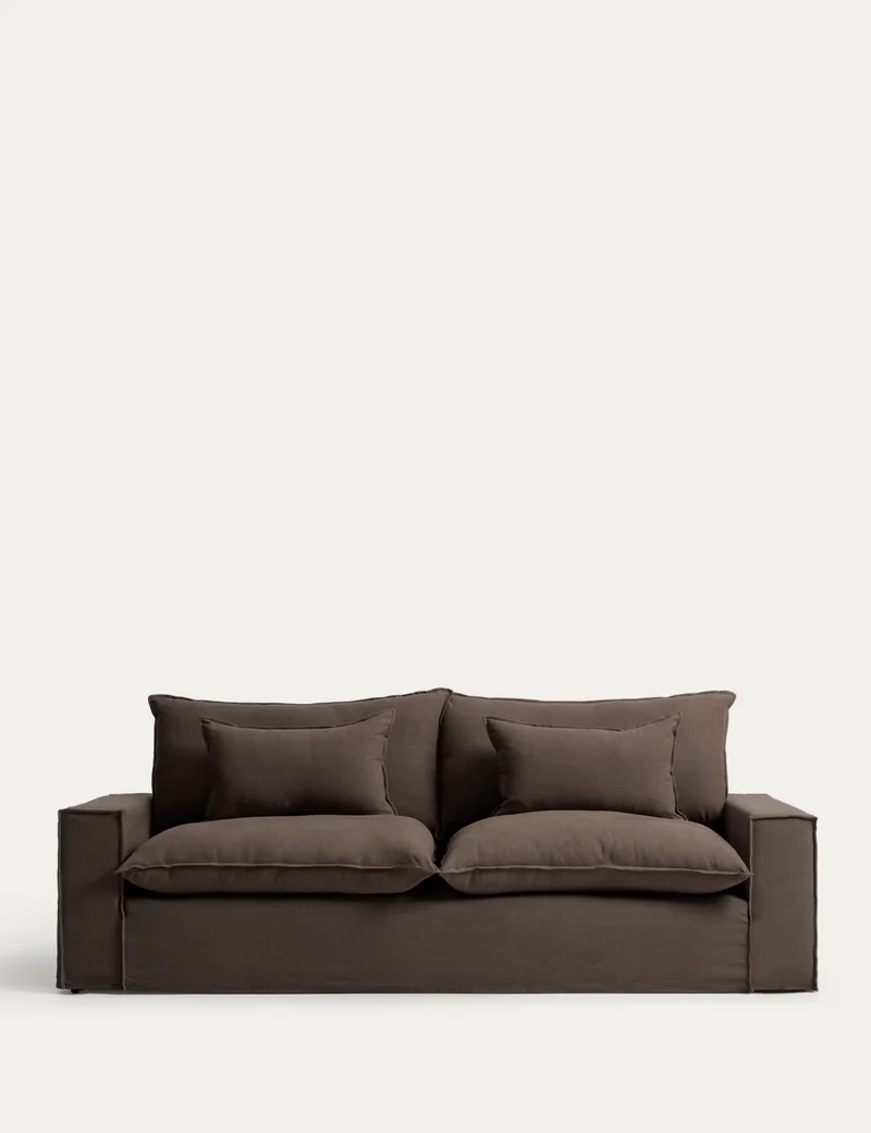 Anarela taupe linen 3-seater sofa with removable cover 280 cm FSC Mix Credit