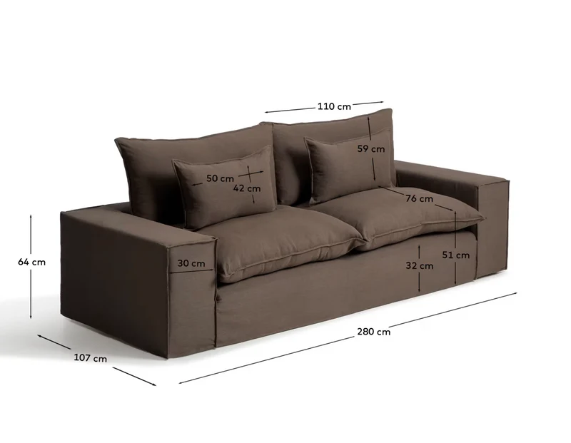Anarela taupe linen 3-seater sofa with removable cover 280 cm FSC Mix Credit
