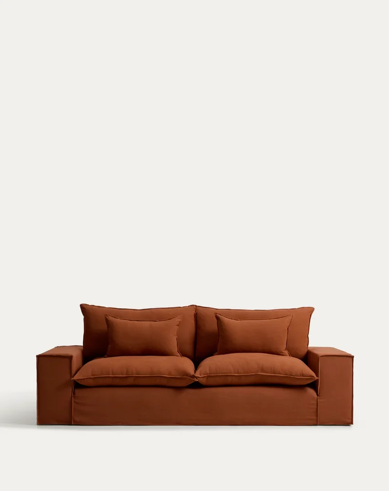 Anarela terracotta linen 3-seater sofa with removable cover 280 cm FSC Mix Credit