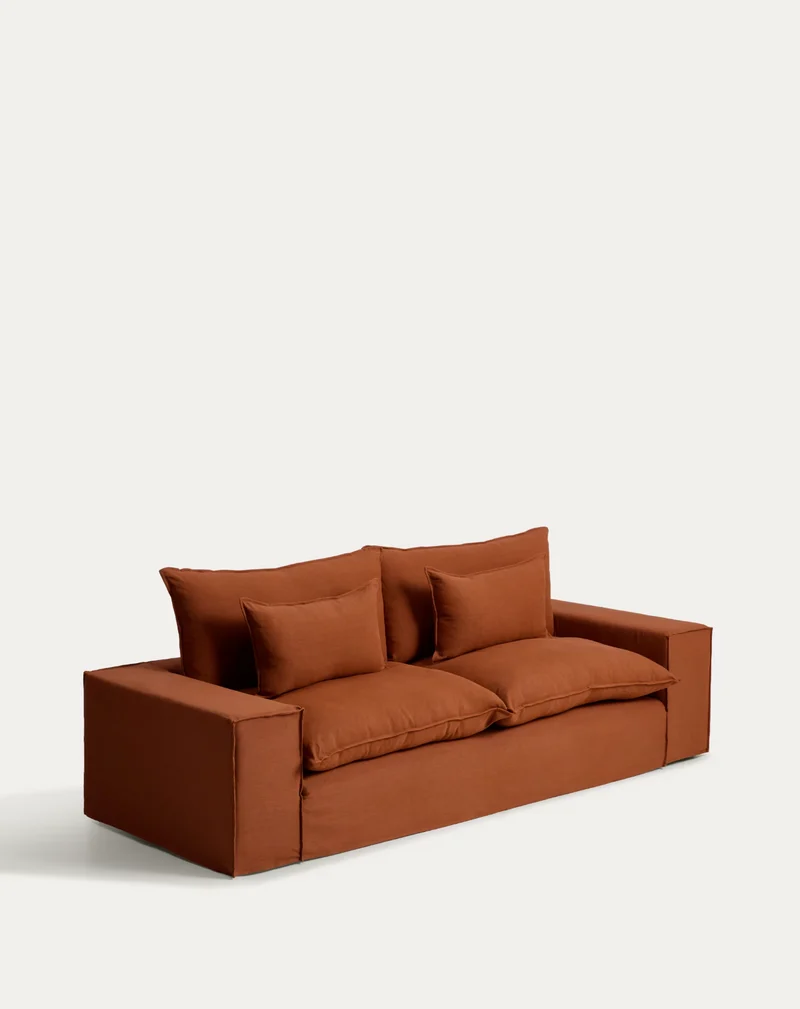Anarela terracotta linen 3-seater sofa with removable cover 280 cm FSC Mix Credit