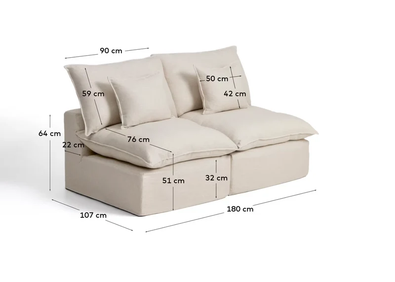 Anarela beige linen and viscose 2-seater modular sofa with removable cover 180cm FSC Mix Credit