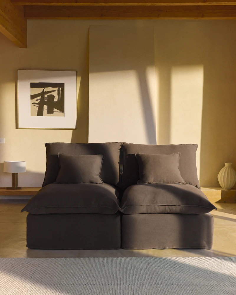 Anarela taupe linen 2-seater modular sofa with removable cover 180cm FSC Mix Credit