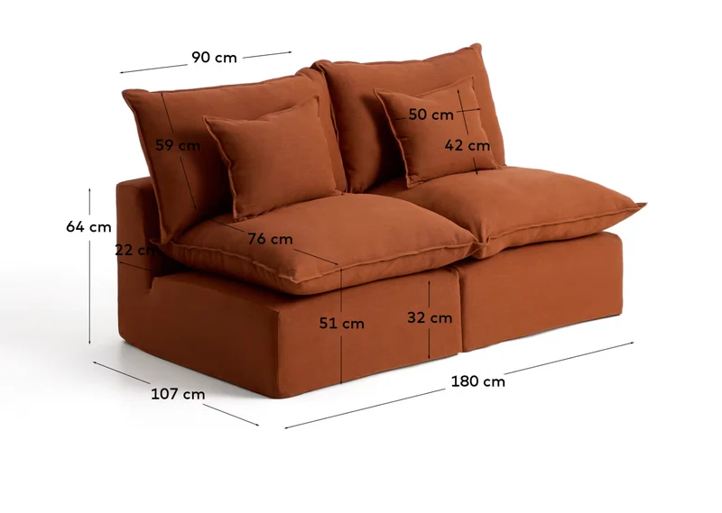 Anarela terracotta linen 2-seater modular sofa with removable cover 180cm FSC Mix Credit