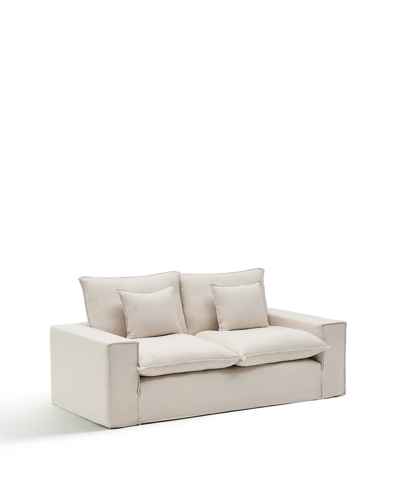Anarela beige linen and viscose 2-seater sofa with removable cover 220 cm FSC Mix Credit