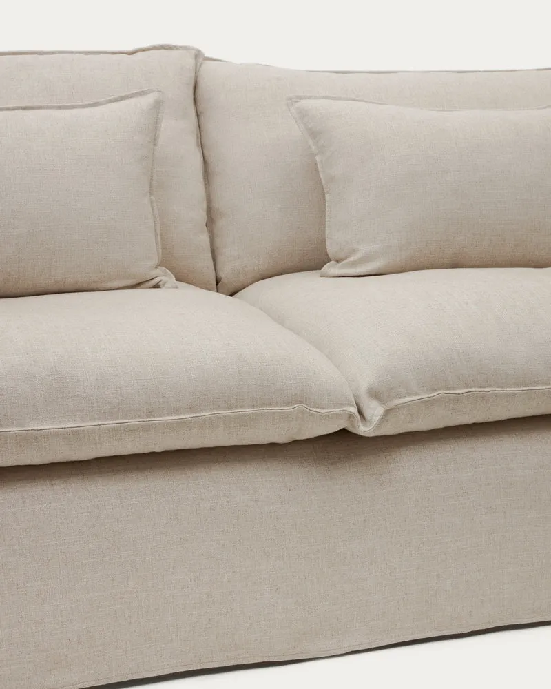 Anarela beige linen and viscose 2-seater sofa with removable cover 220 cm FSC Mix Credit