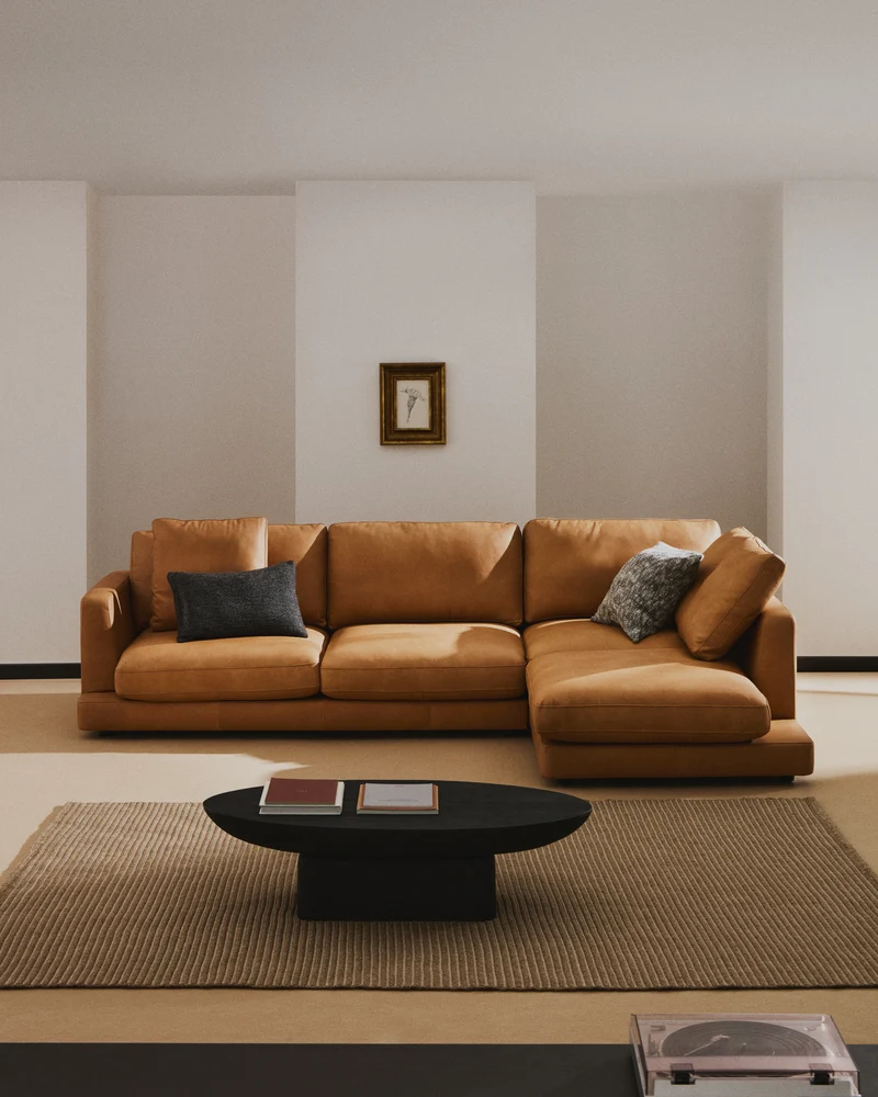 Gala 4-Seater with Chaise - Brown Leather