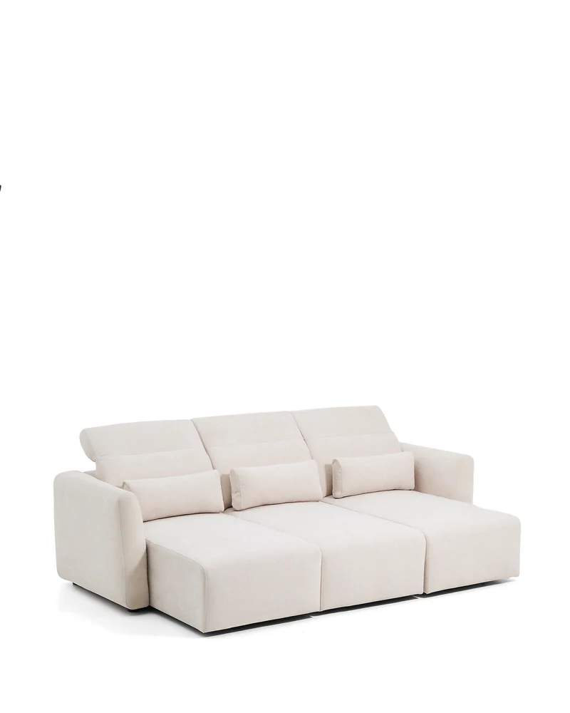 Lares sofa with motorised seats & reclining headrest - Beige Chenille