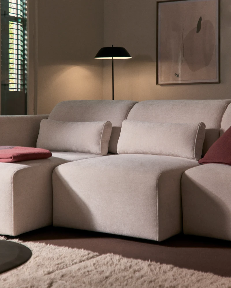 Lares sofa with motorised seats & reclining headrest - Beige Chenille