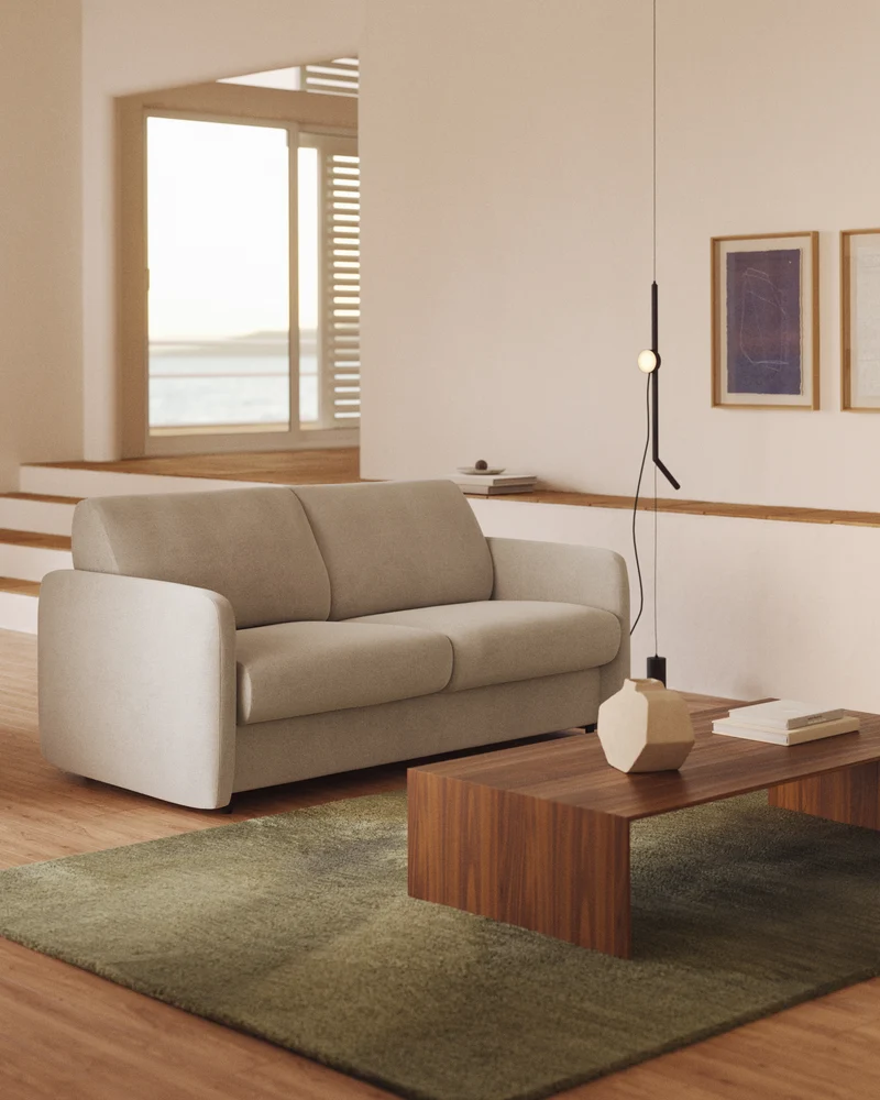 Nuala 3-seater sofa bed in pearl-coloured chenille 204cm
