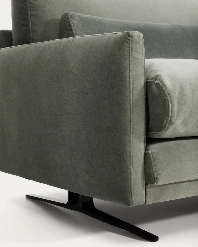 Veliro green velvet 3-seater sofa with black steel legs 240cm FSC Mix Credit