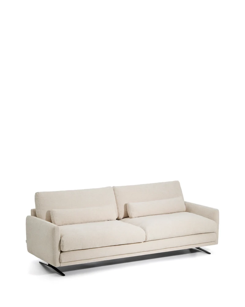 Veliro beige chenille 3-seater sofa with black steel legs 240cm FSC Mix Credit