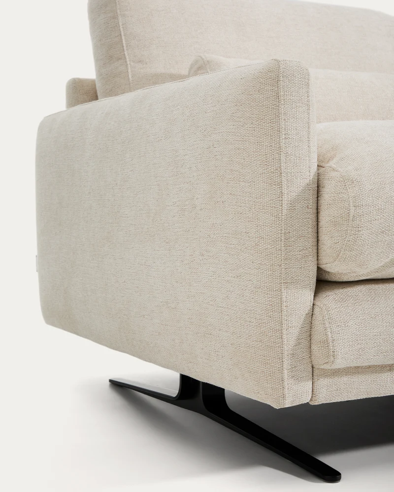 Veliro beige chenille 3-seater sofa with black steel legs 240cm FSC Mix Credit