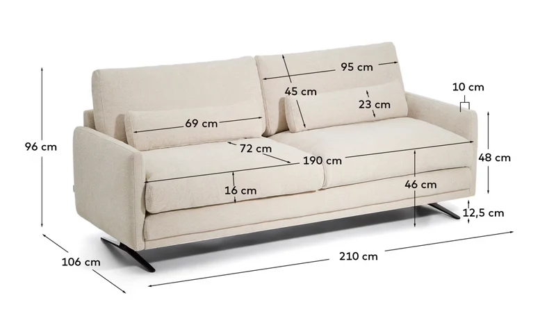 Veliro beige chenille 3-seater sofa with black steel legs 240cm FSC Mix Credit