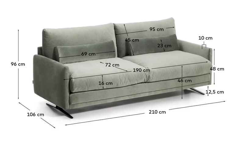 Veliro green velvet 2-seater sofa with steel legs in black finish 210cm FSC Mix Credit