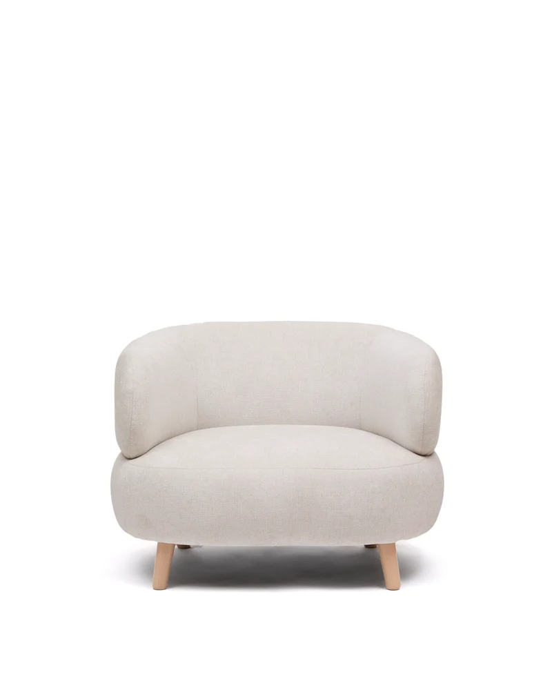 Luisa armchair in chenille pearl with solid beech wood legs 90 cm