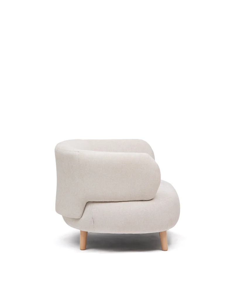 Luisa armchair in chenille pearl with solid beech wood legs 90 cm