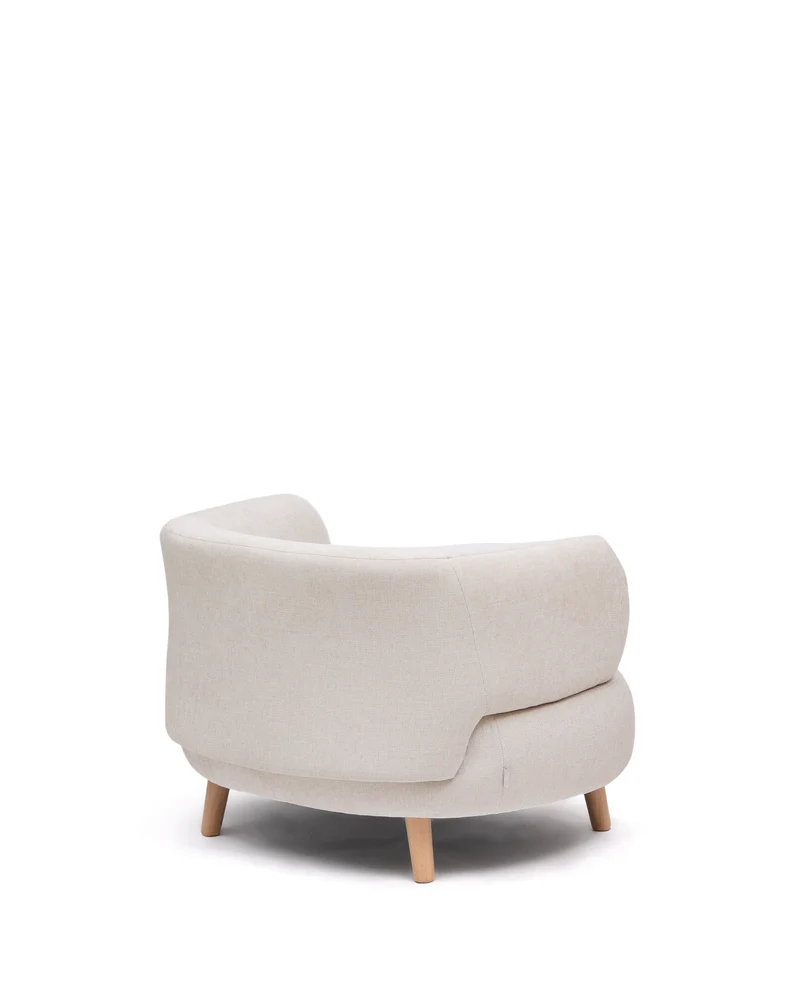 Luisa armchair in chenille pearl with solid beech wood legs 90 cm