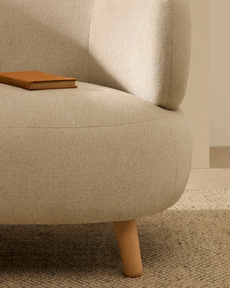 Luisa armchair in chenille pearl with solid beech wood legs 90 cm