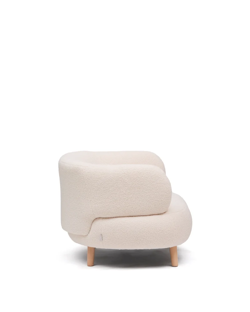 Luisa armchair in ecru boucle with solid beech wood legs 90 cm