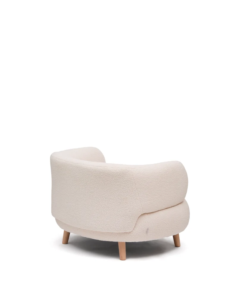 Luisa armchair in ecru boucle with solid beech wood legs 90 cm