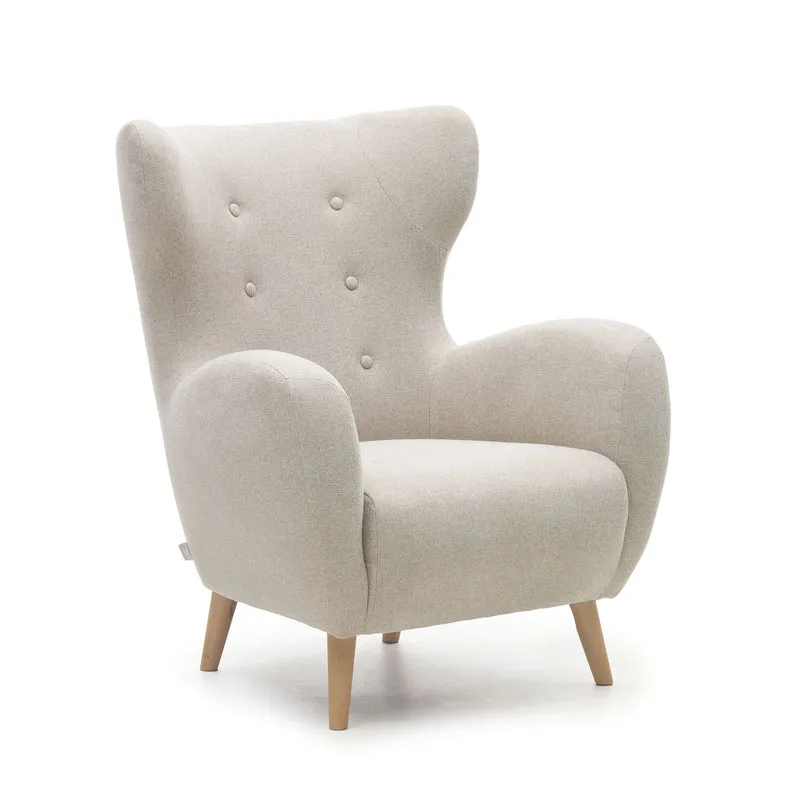 Patio beige armchair with solid beech wood legs FSC Mix Credit