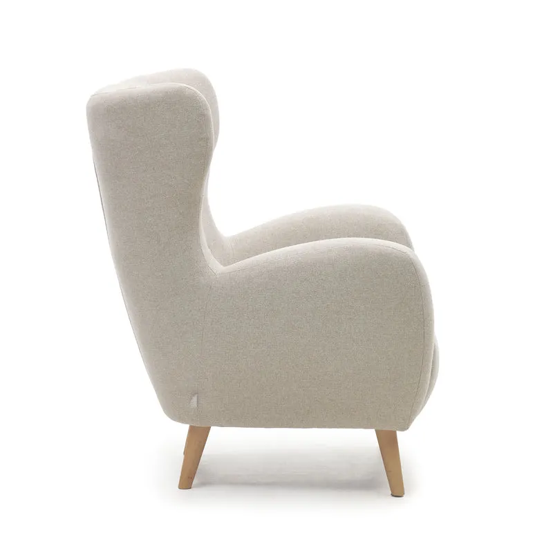 Patio beige armchair with solid beech wood legs FSC Mix Credit